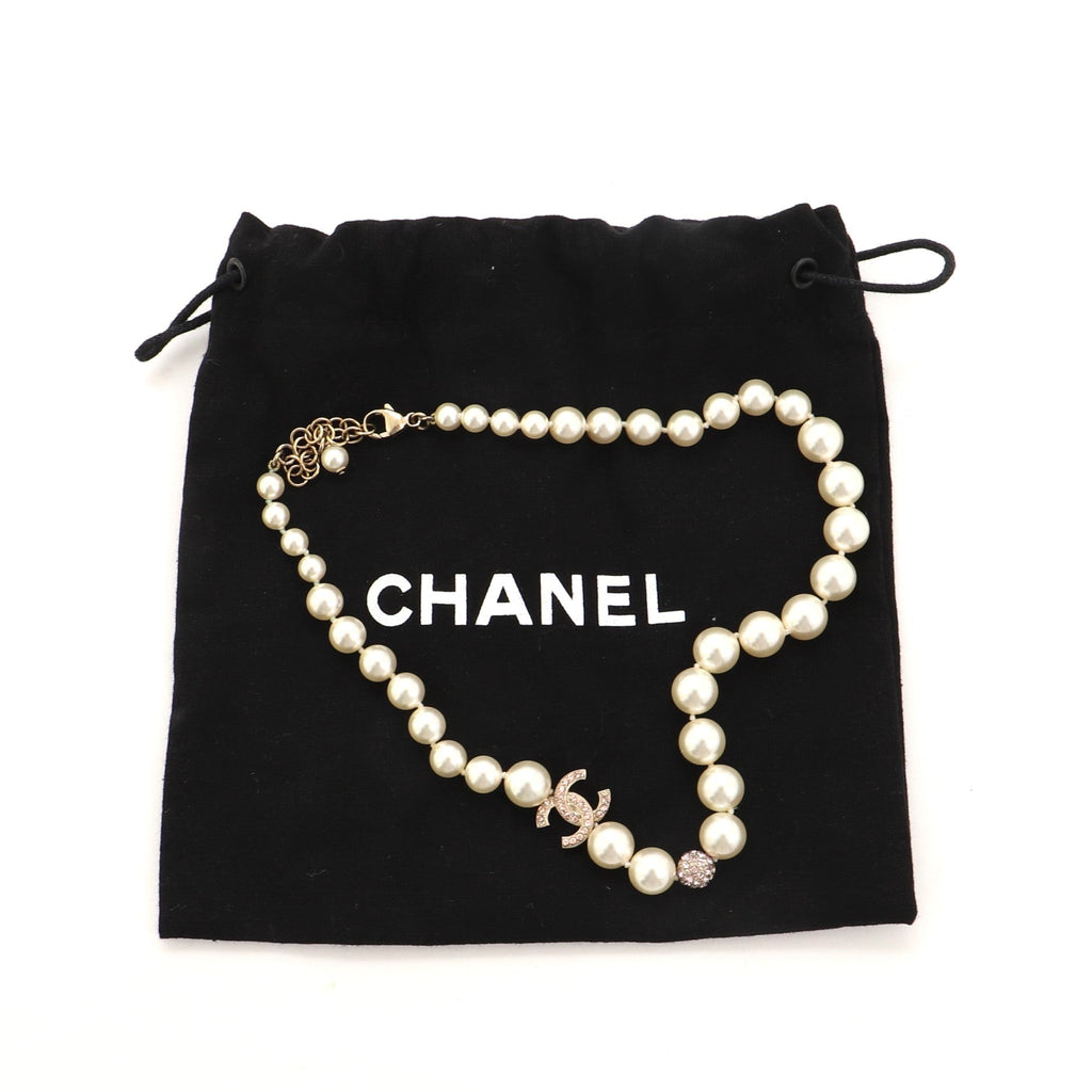 CC Pearl Necklace Faux Pearl with Crystal Embellished Metal