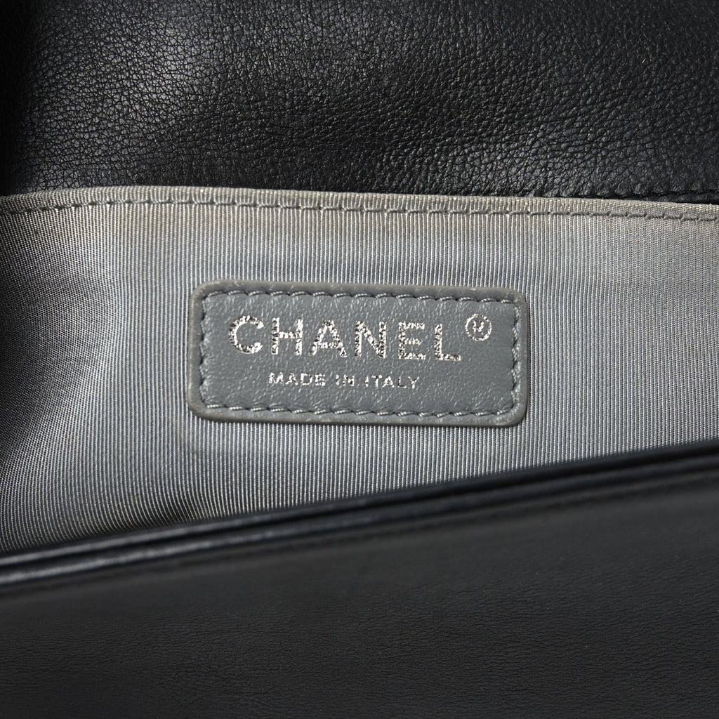 Calfskin Quilted Small Boy Flap Black