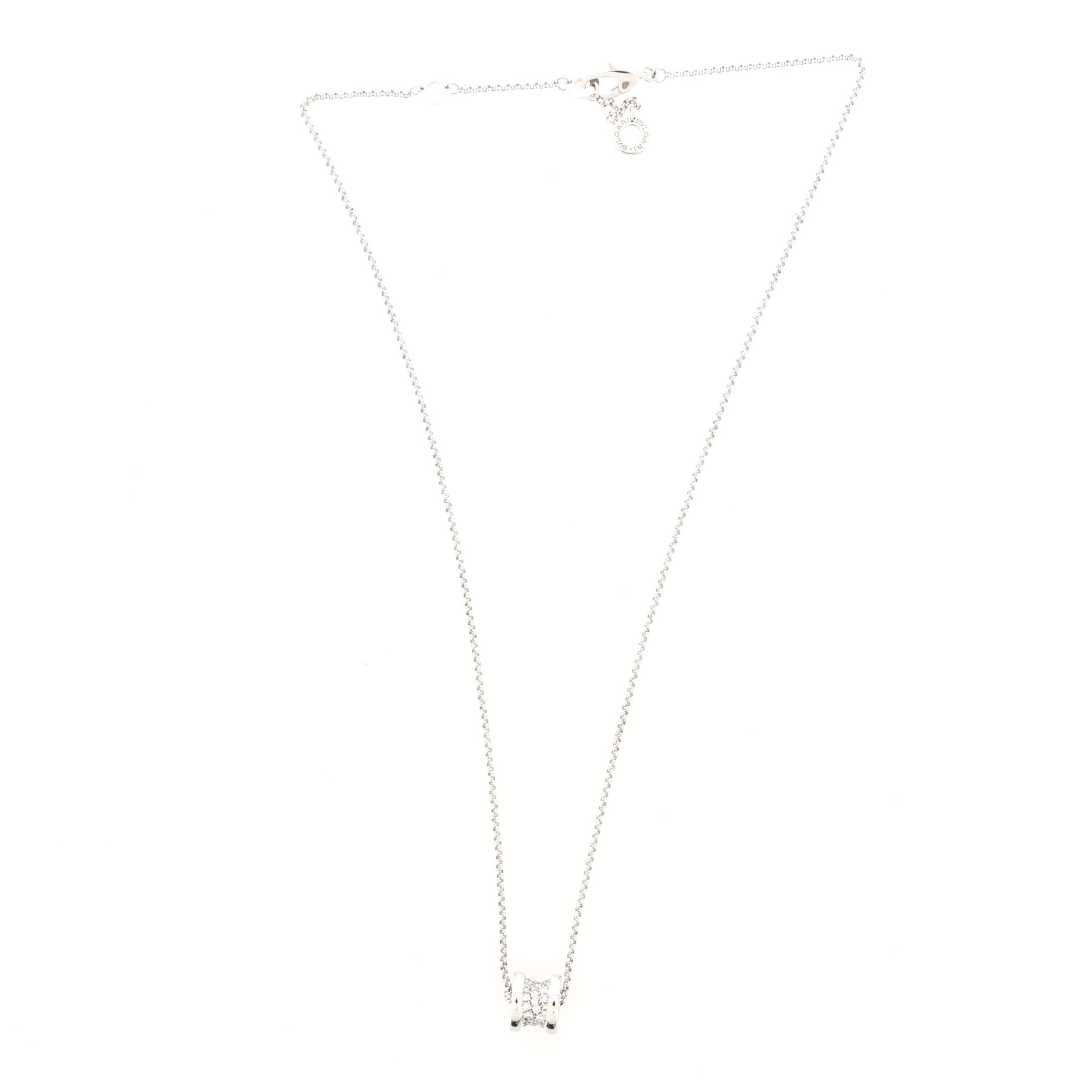 B.Zero1 Round Pendant Necklace 18K White Gold with Diamonds Small