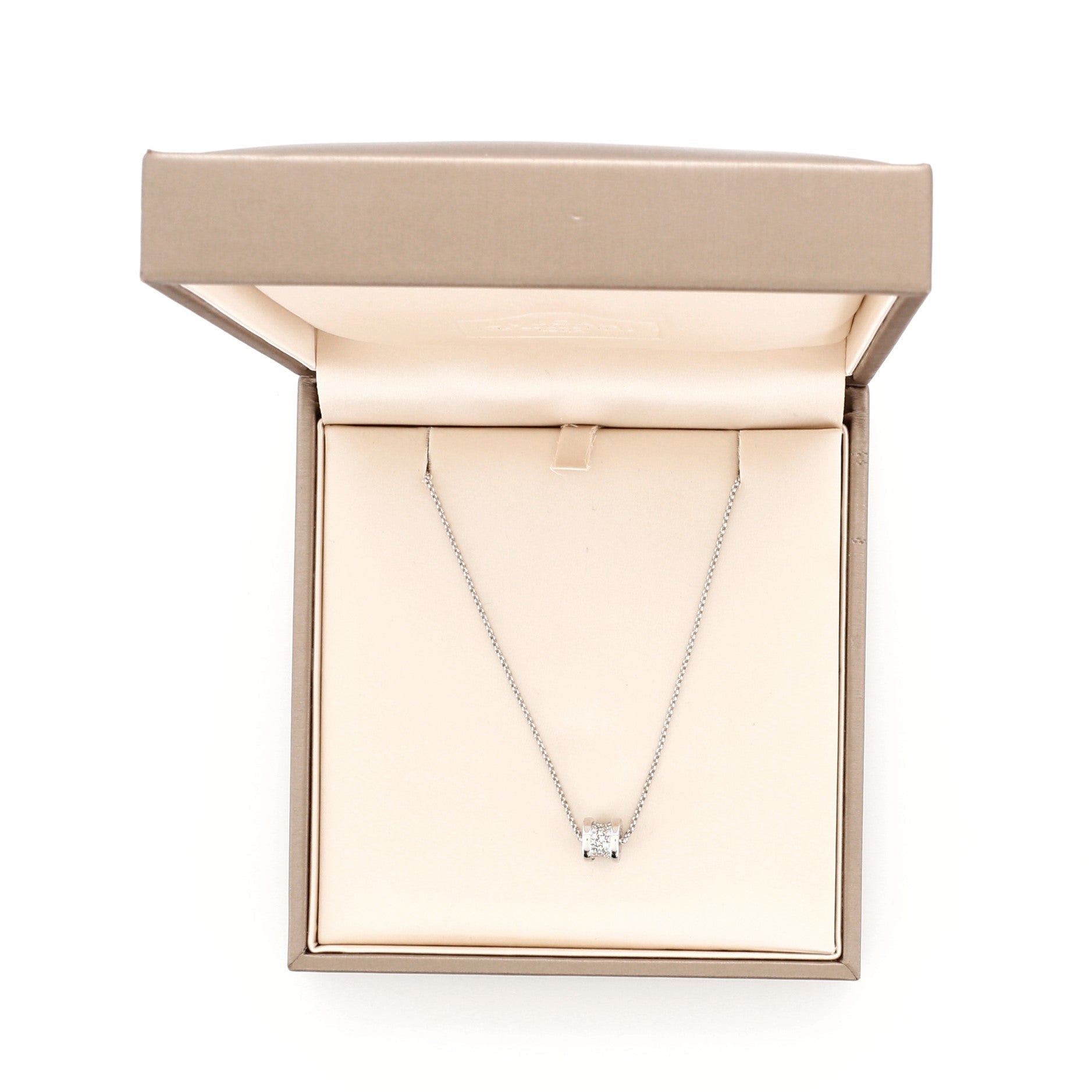 B.Zero1 Round Pendant Necklace 18K White Gold with Diamonds Small