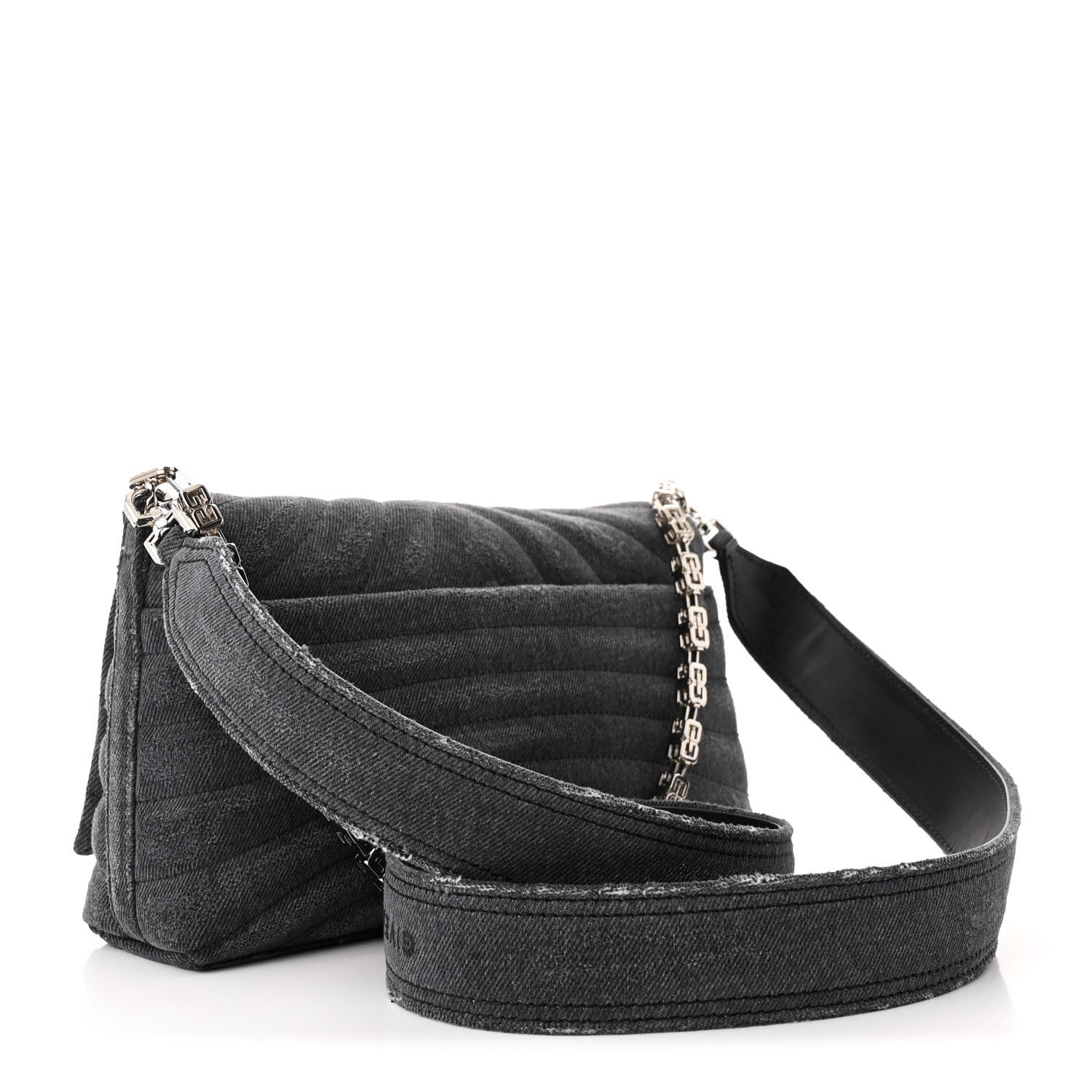 Distressed Denim Quilted Small 4G Shoulder Bag Black