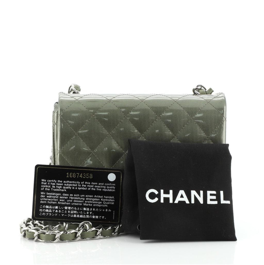 Square Classic Single Flap Bag Quilted Striated Metallic Patent Mini