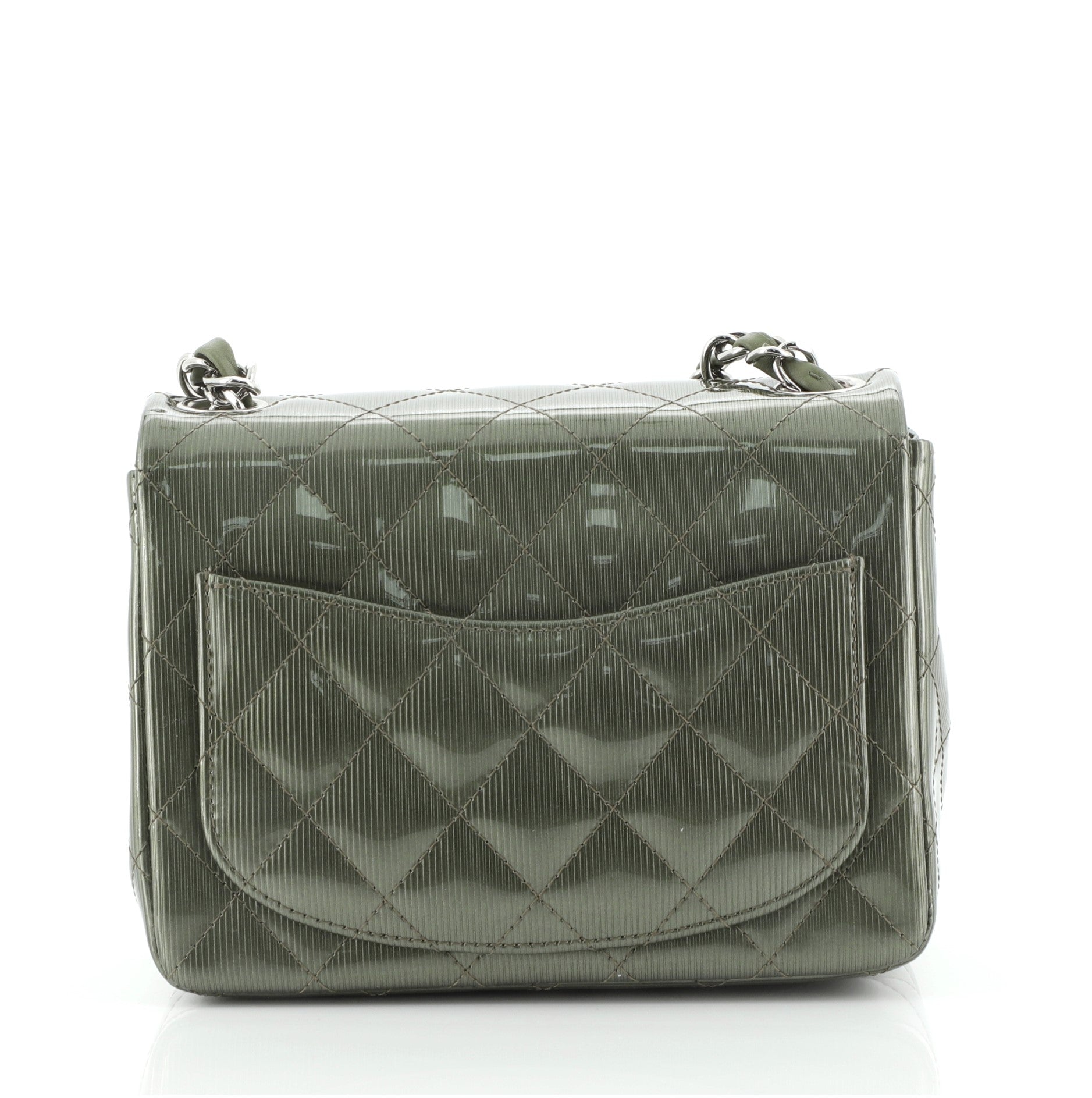 Square Classic Single Flap Bag Quilted Striated Metallic Patent Mini
