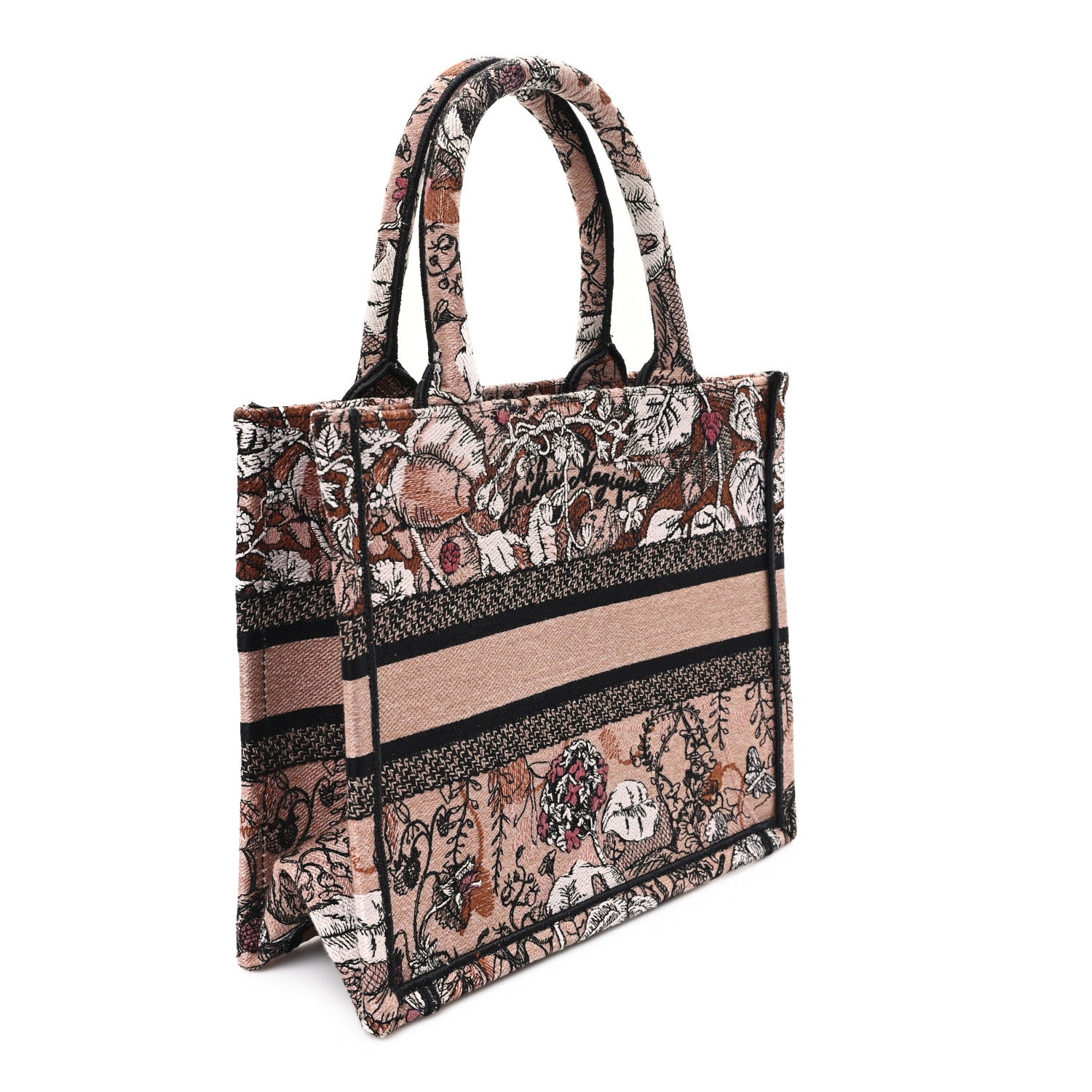 Canvas Embroidered Small Jardin Magique Book Tote Power Pink