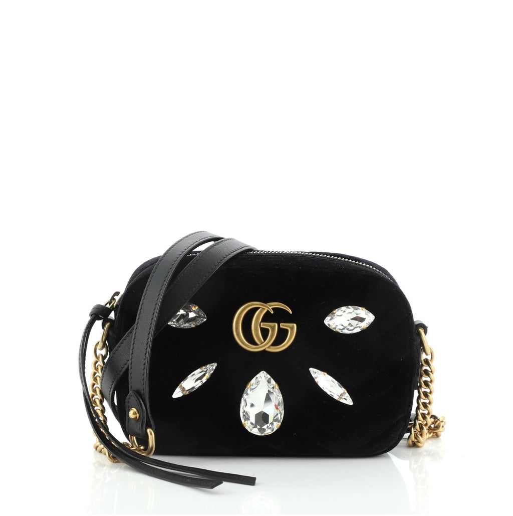 GG Marmont Shoulder Bag Crystal Embellished Matelasse Velvet Mini