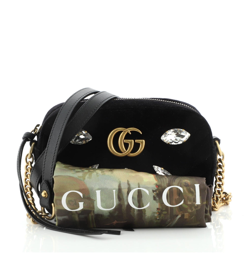 GG Marmont Shoulder Bag Crystal Embellished Matelasse Velvet Mini