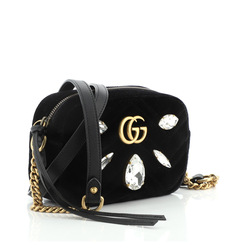 GG Marmont Shoulder Bag Crystal Embellished Matelasse Velvet Mini