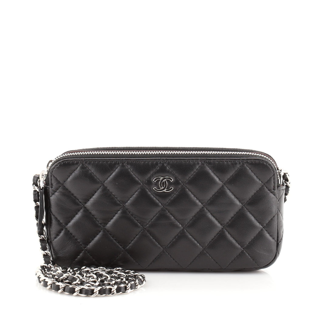 Double Zip Clutch with Chain Quilted Lambskin