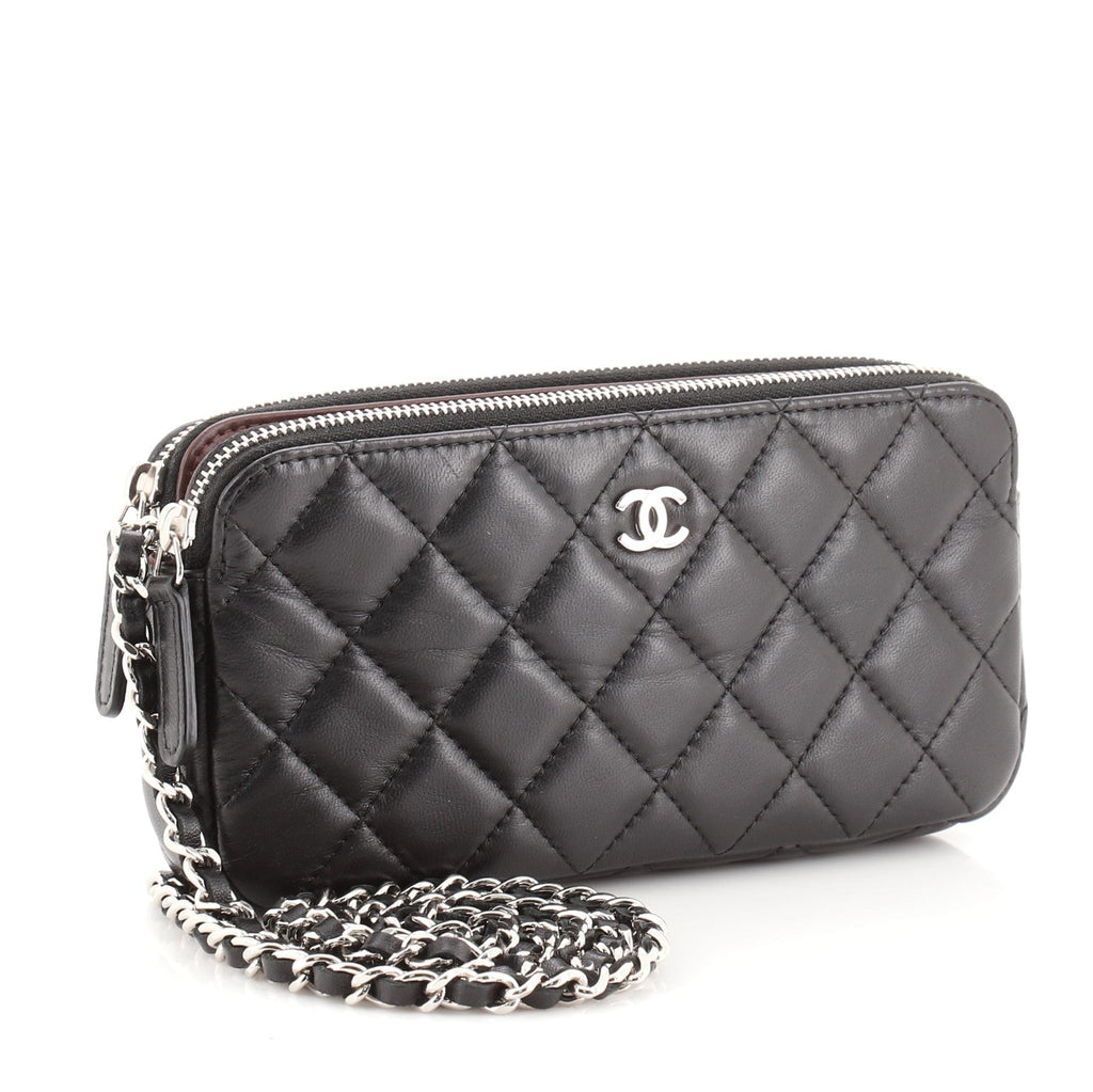 Double Zip Clutch with Chain Quilted Lambskin