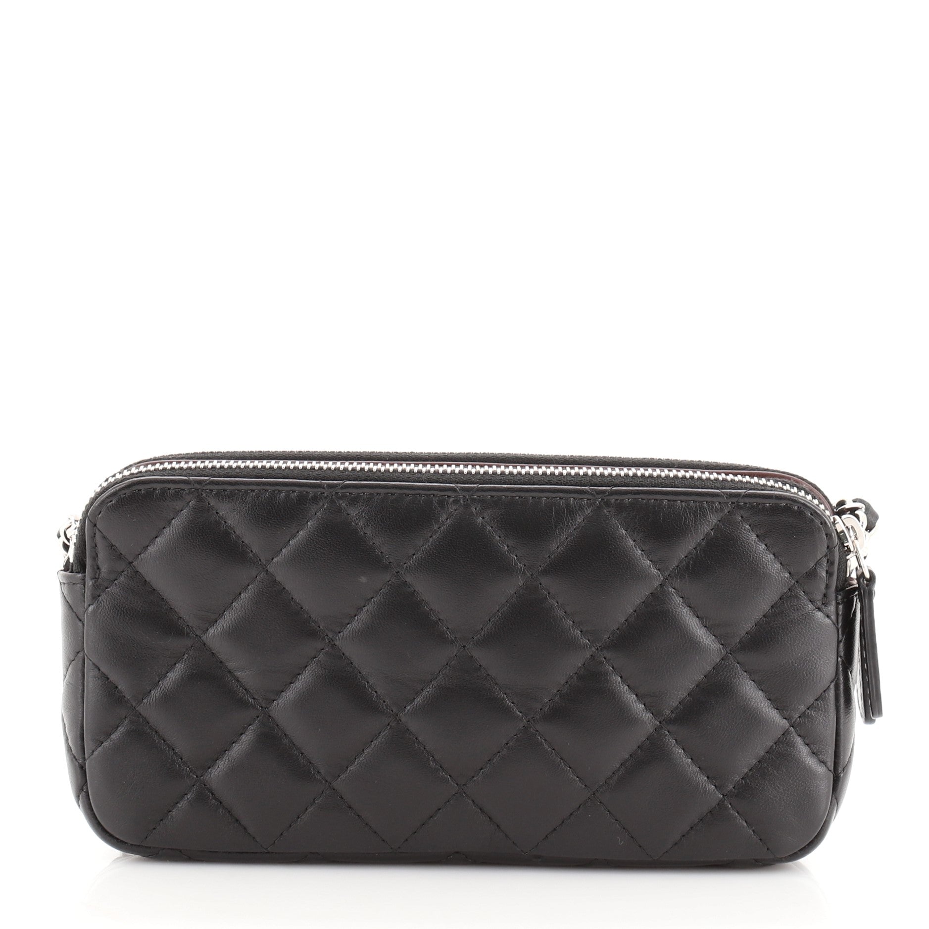 Double Zip Clutch with Chain Quilted Lambskin