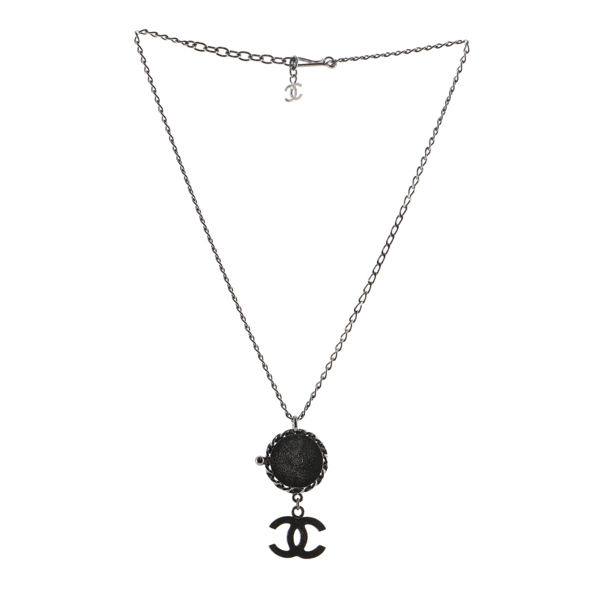 CC Portrait Pendant Necklace Metal with Faux Pearls