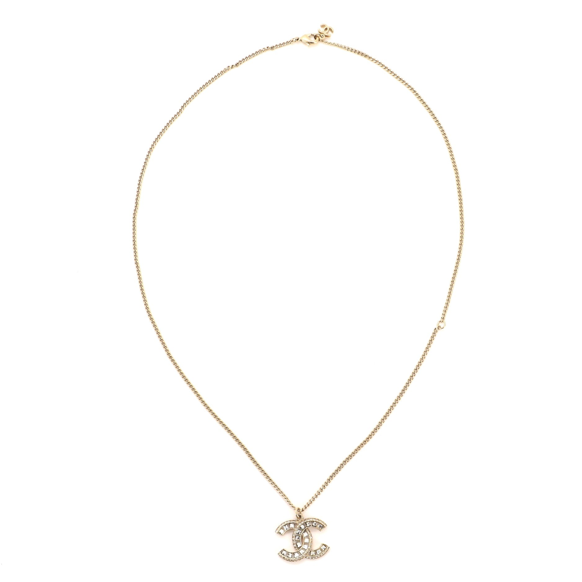 CC Long Pendant Necklace Crystal Embellished Metal