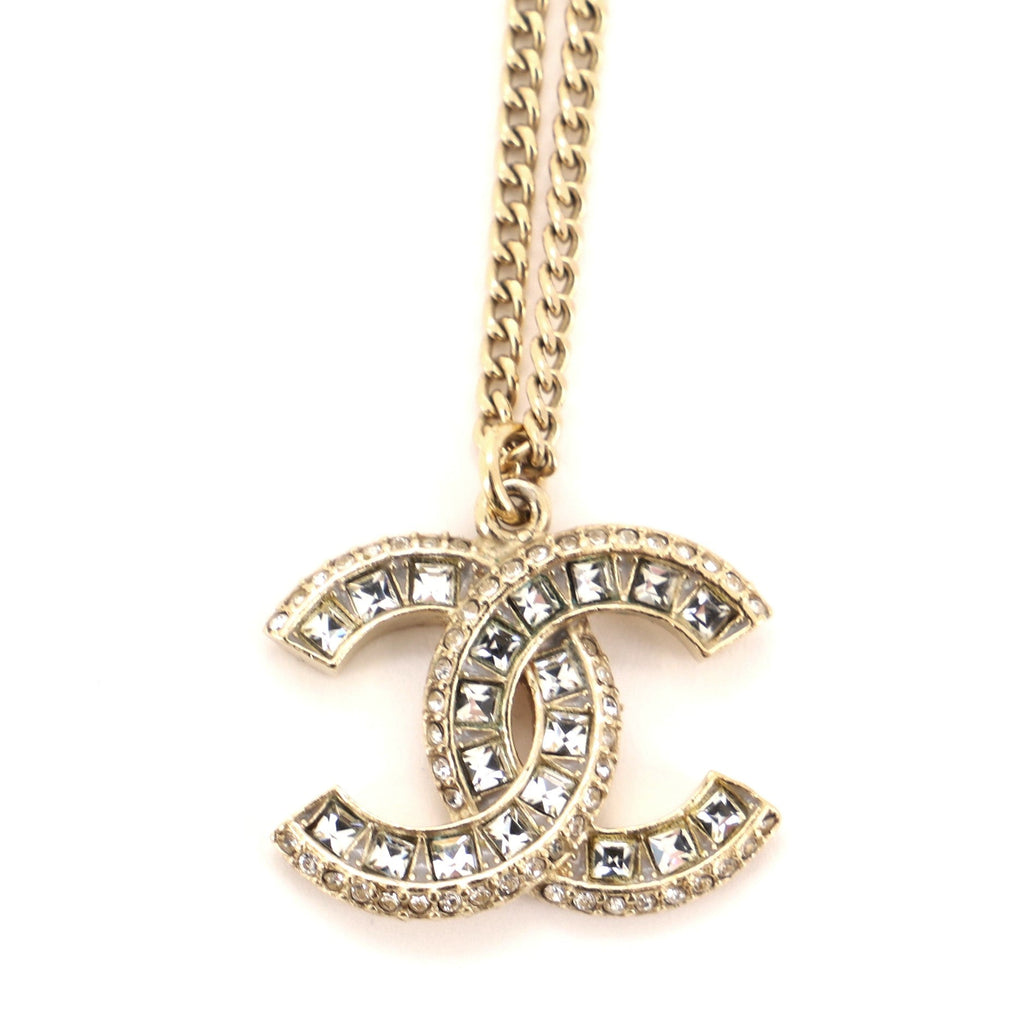 CC Long Pendant Necklace Crystal Embellished Metal