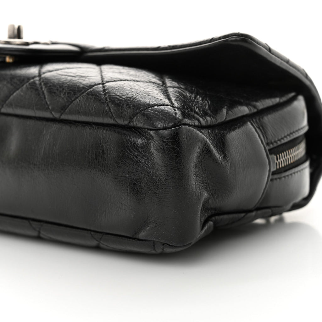 Glazed Calfskin Quilted Medium Duo Color Flap Black