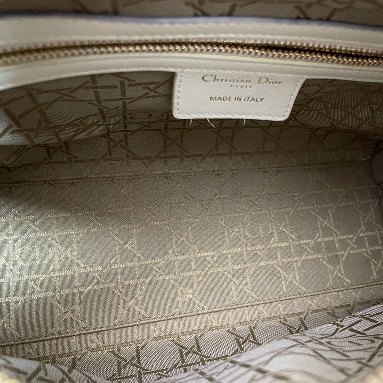 Christian Dior White Medium Lady Dior Bag in Cannage Lambskin Leather with Gold Hardware