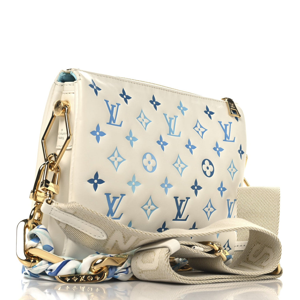 Lambskin Embossed Monogram Tricolor By The Pool Coussin PM White Blue