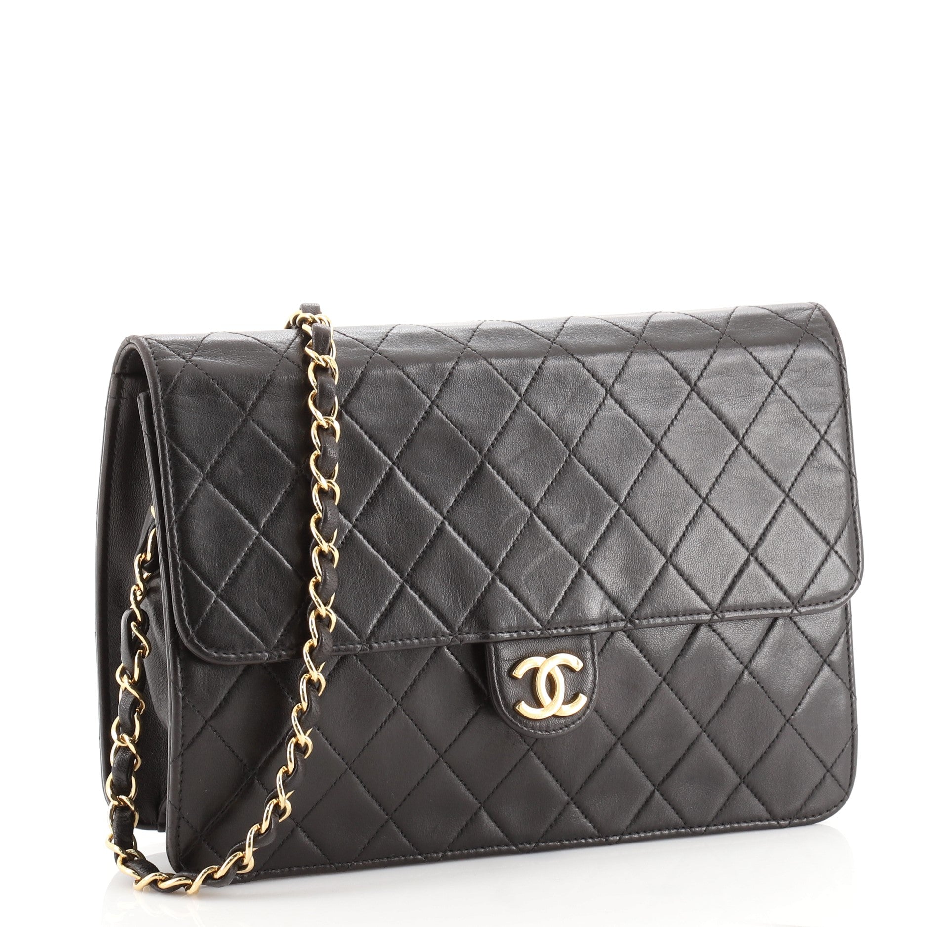 Vintage Clutch with Chain Quilted Leather Medium