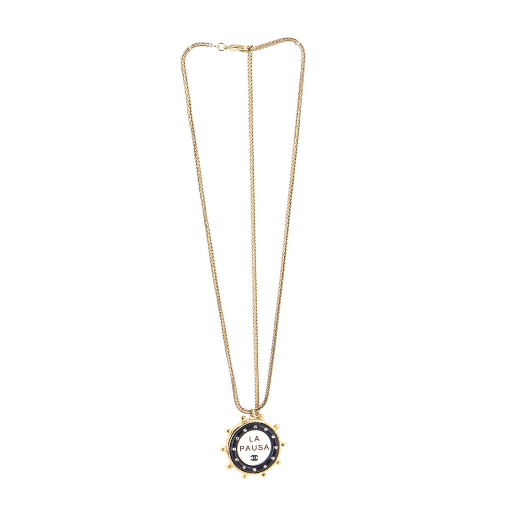La Pausa Wheel Pendant Long Necklace Metal with Resin and Crystals