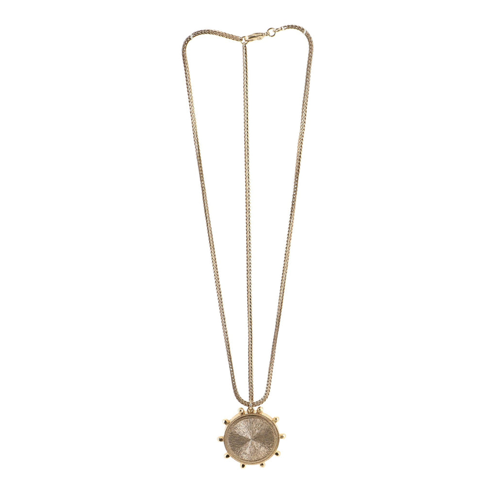 La Pausa Wheel Pendant Long Necklace Metal with Resin and Crystals