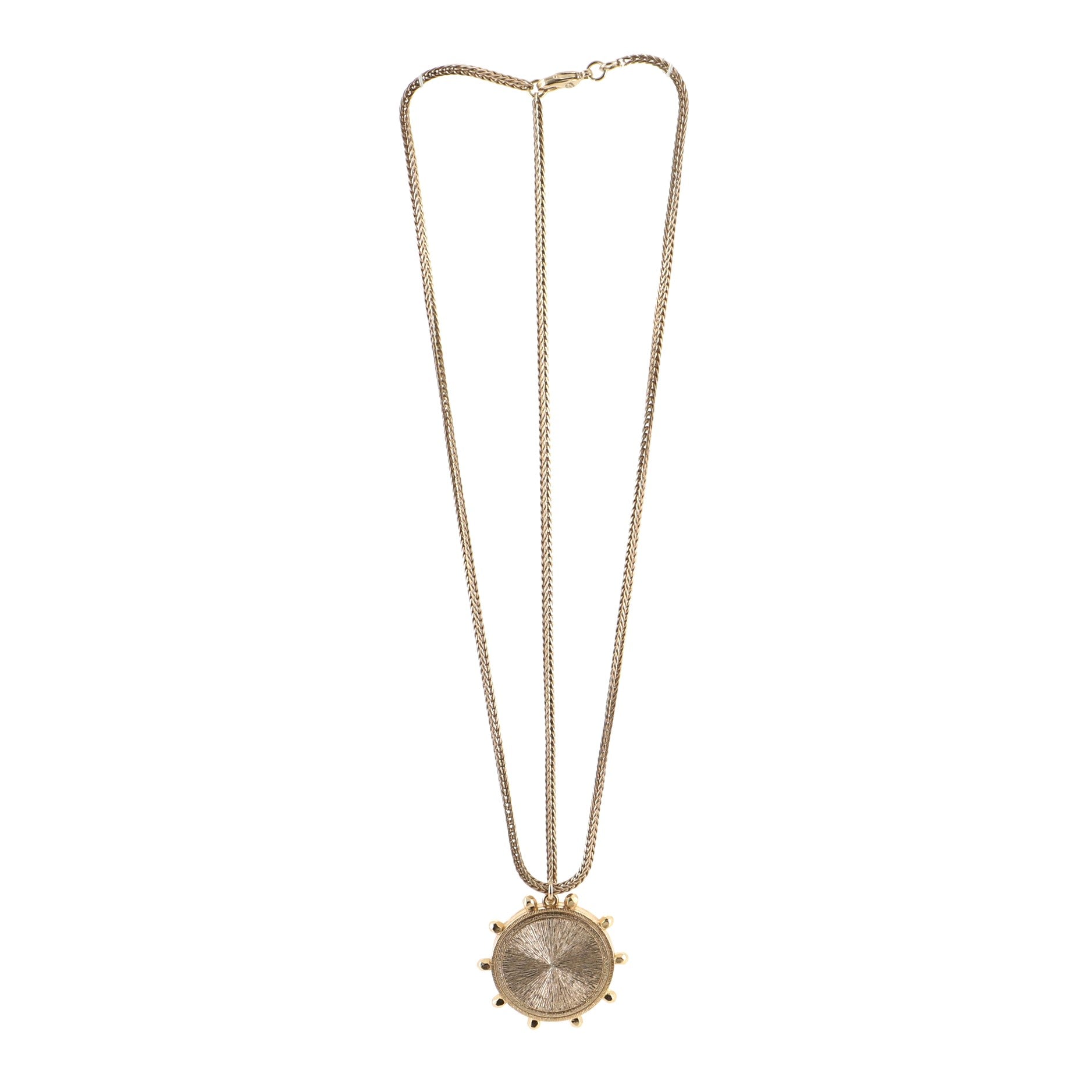 La Pausa Wheel Pendant Long Necklace Metal with Resin and Crystals