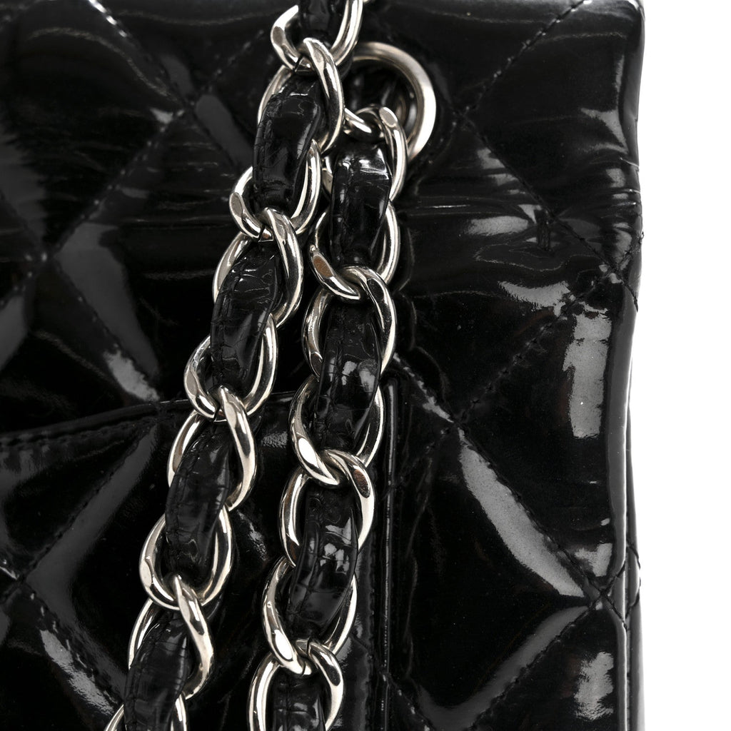 Patent Quilted Maxi Double Flap Black