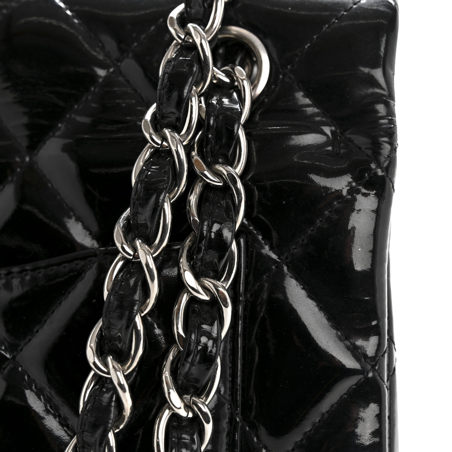 Patent Quilted Maxi Double Flap Black
