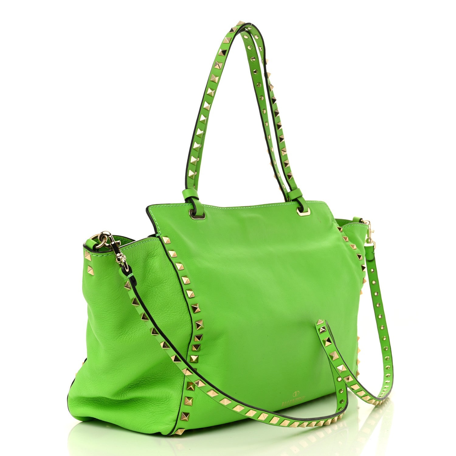 Vitello Medium Rockstud Tote Green Fluo