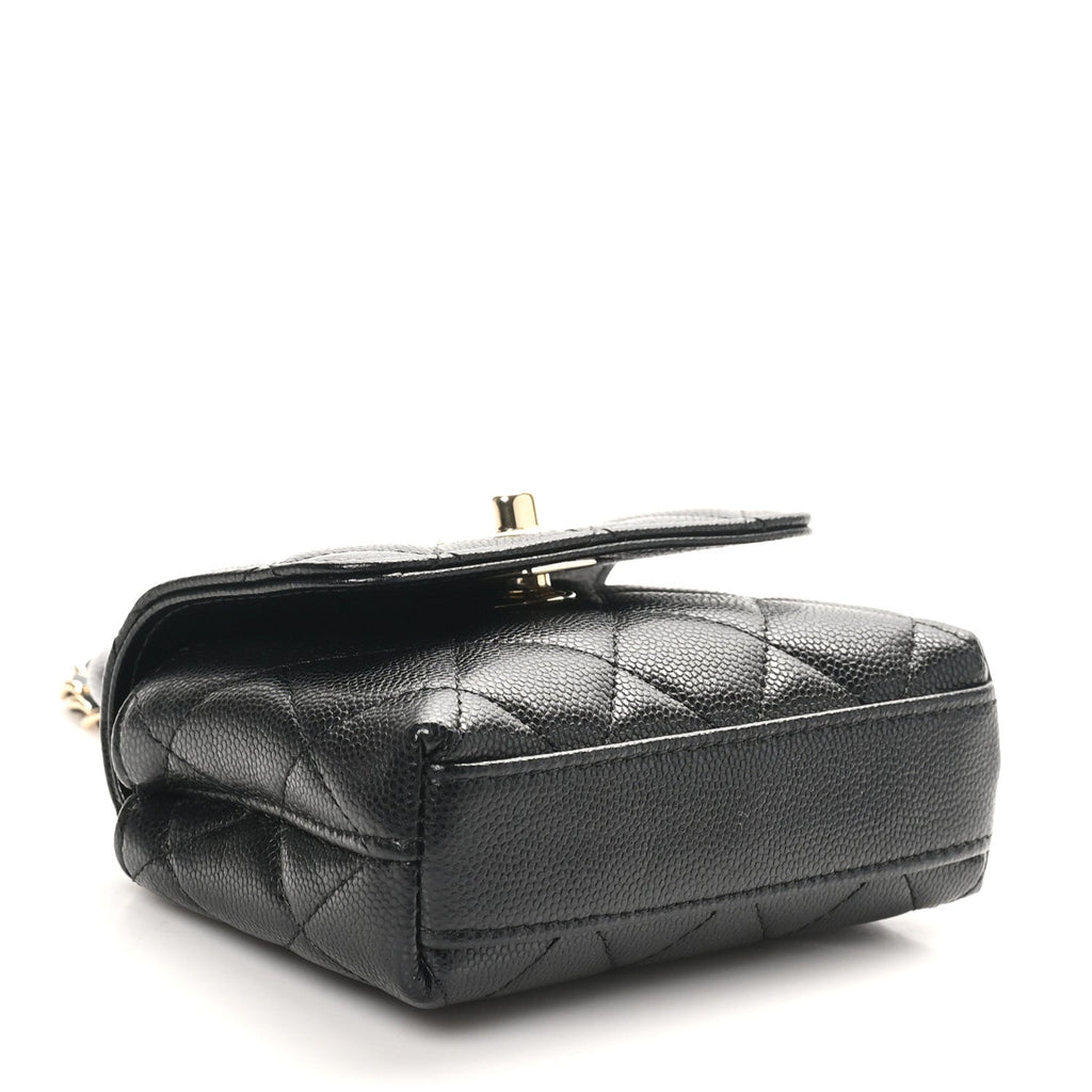 Caviar Quilted Nano Coco Handle Clutch With Chain Black