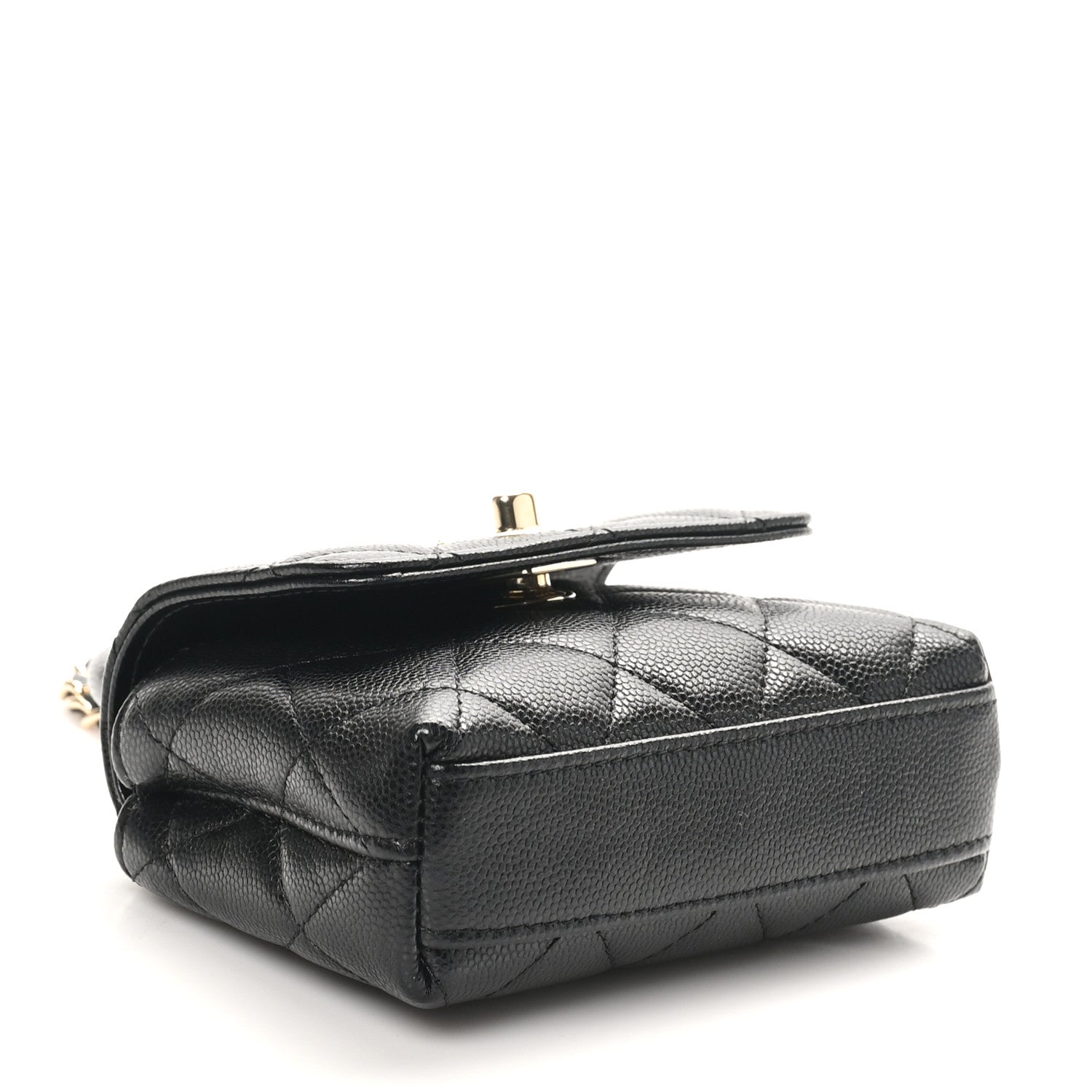 Caviar Quilted Nano Coco Handle Clutch With Chain Black
