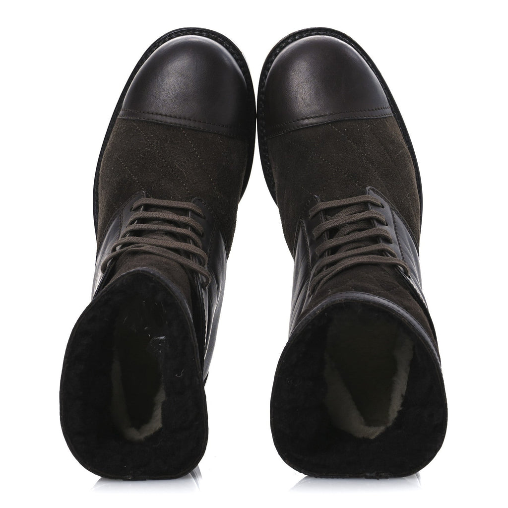 Suede Calfskin Shearling Cap Toe CC Short Boots 39 Brown