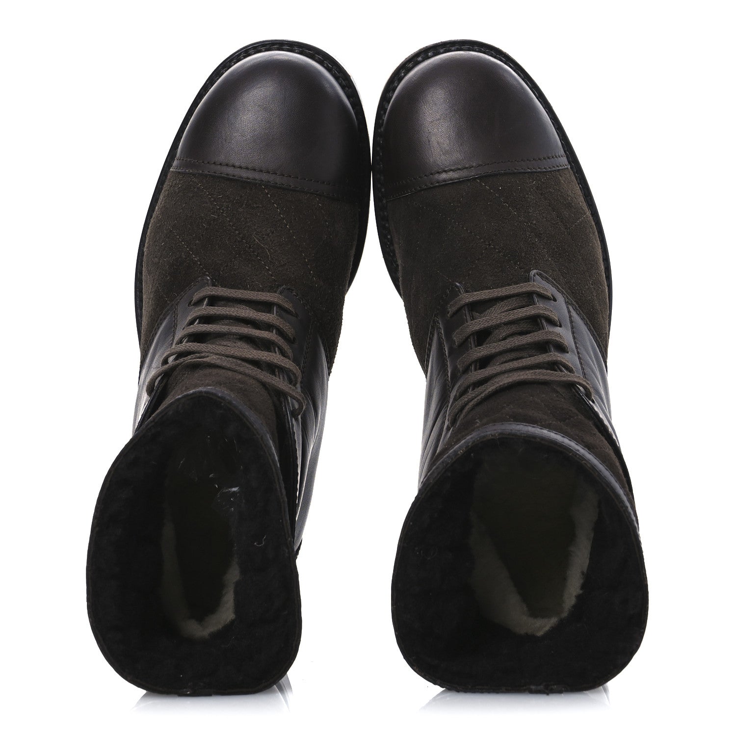 Suede Calfskin Shearling Cap Toe CC Short Boots 39 Brown