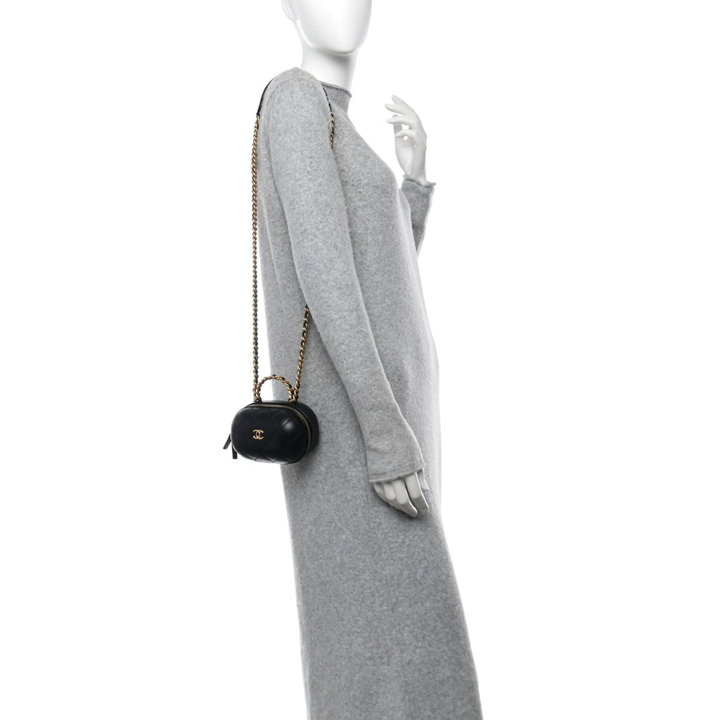Lambskin Quilted Small CC Bubble Vanity Case With Chain Black