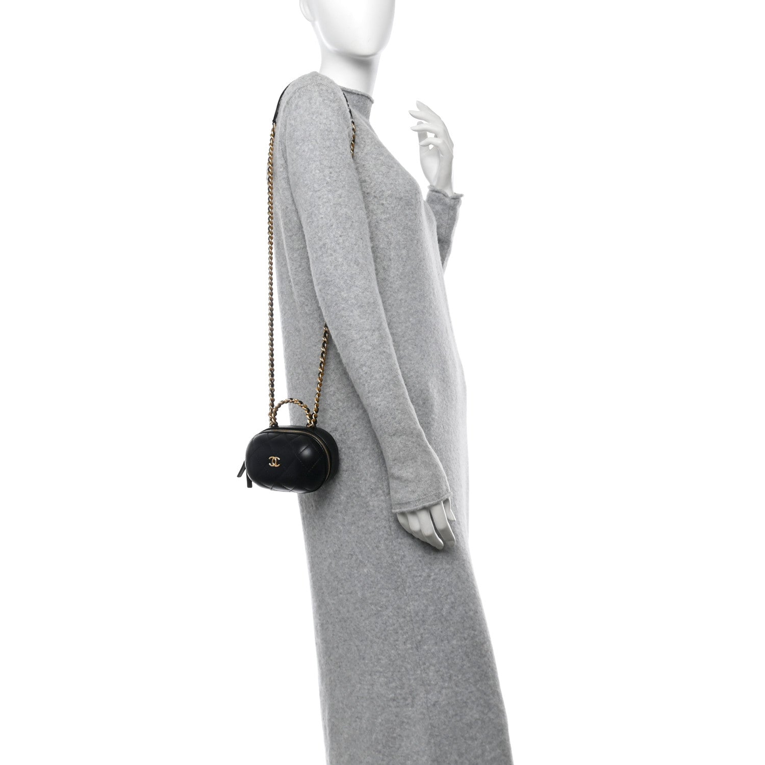 Lambskin Quilted Small CC Bubble Vanity Case With Chain Black