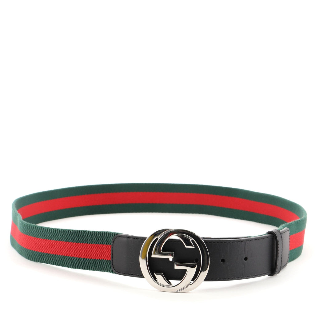 Interlocking G Web Belt Canvas and Leather Wide 90