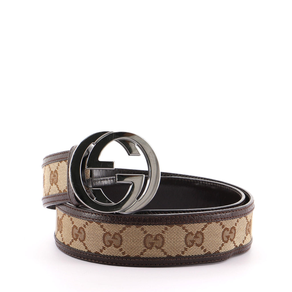 Interlocking G Belt GG Canvas with Leather Wide 85
