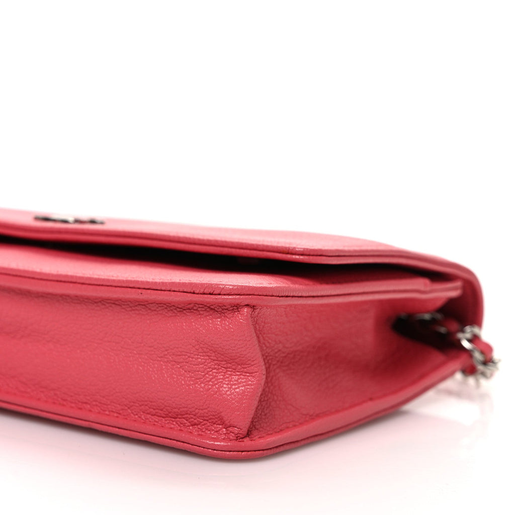 Grained Calfskin Clover CC Wallet On Chain WOC Pink
