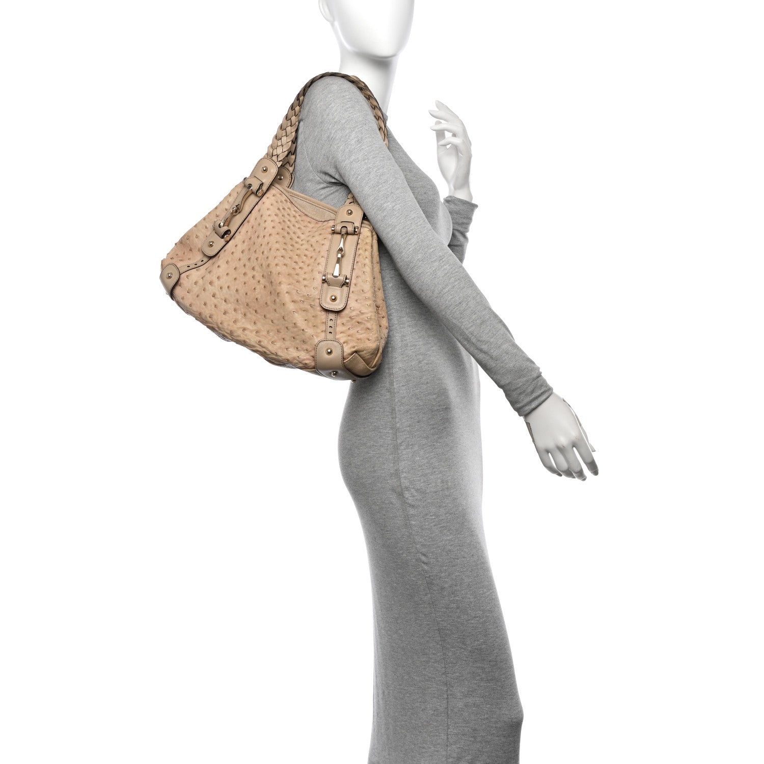 Ostrich Small Pelham Shoulder Bag Beige