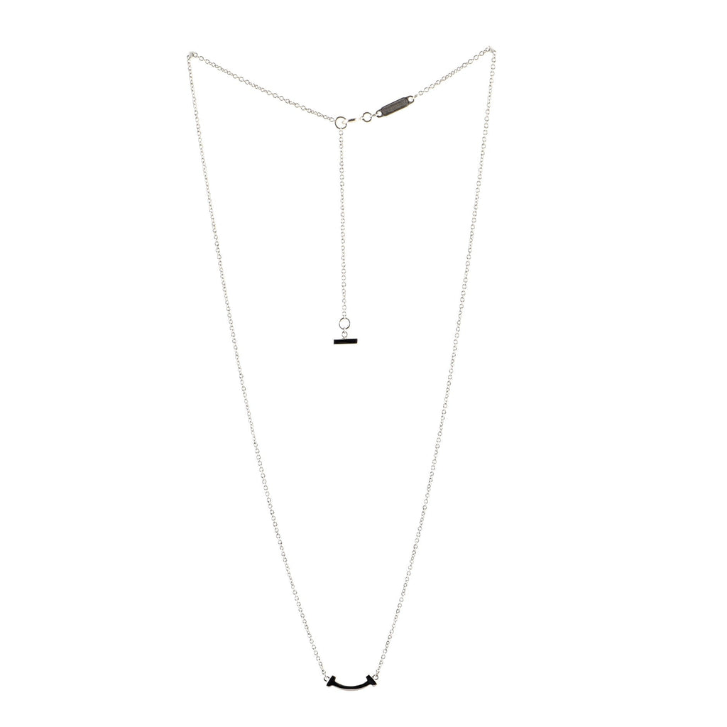 T Smile Pendant Necklace 18K White Gold with Diamonds Mini