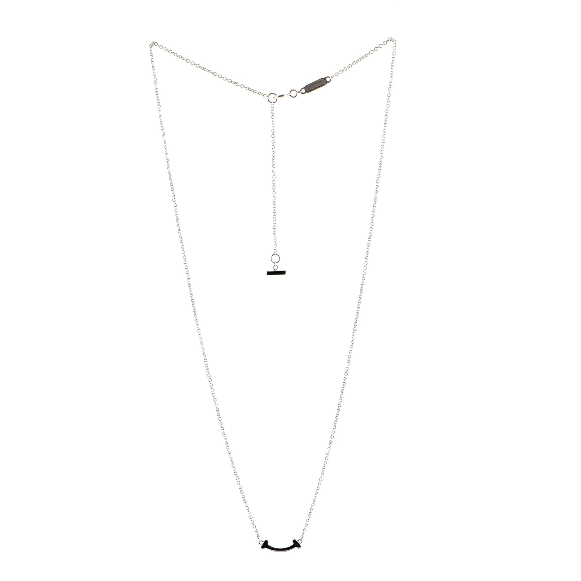 T Smile Pendant Necklace 18K White Gold with Diamonds Mini
