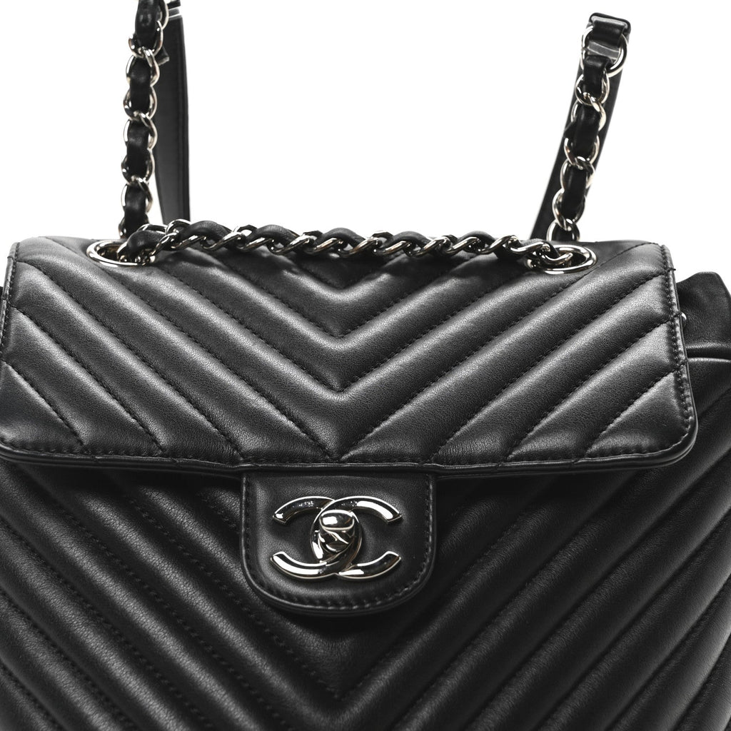 Lambskin Chevron Quilted Small Urban Spirit Backpack Black