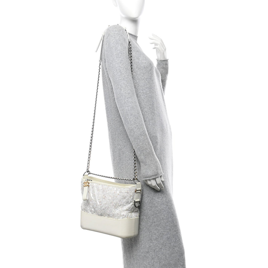 Tweed PVC Patent Chevron Quilted Medium Gabrielle Hobo White