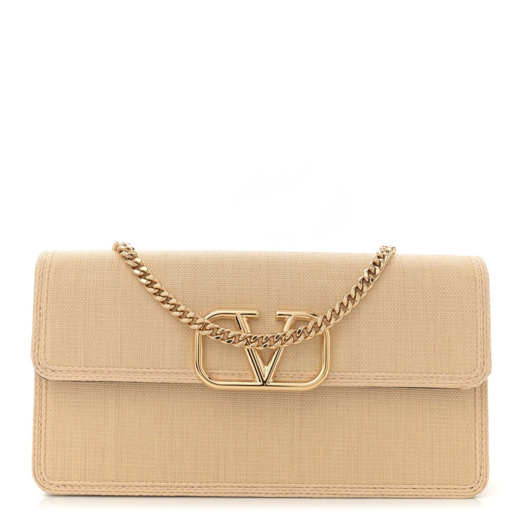 Raffia VLogo Wallet on Chain Beige