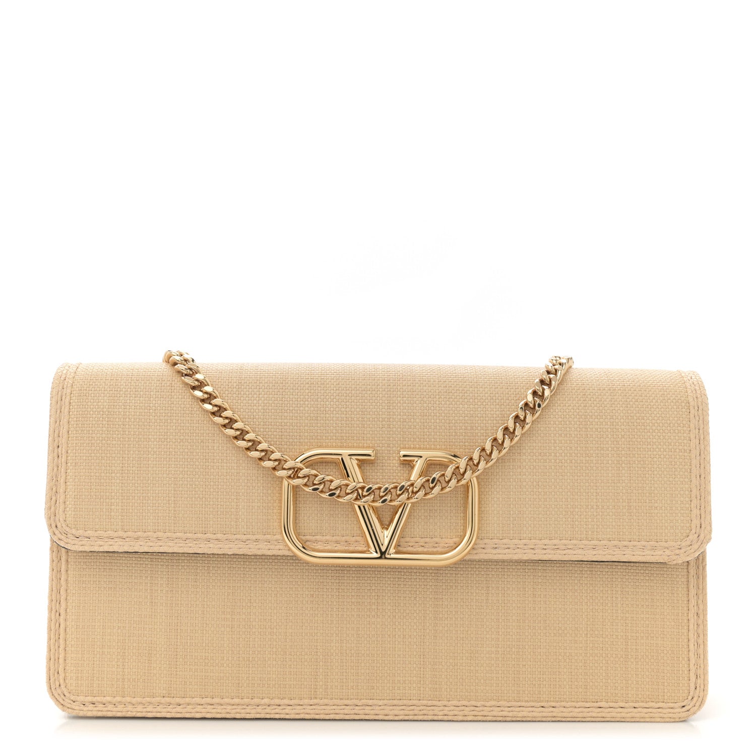 Raffia VLogo Wallet on Chain Beige