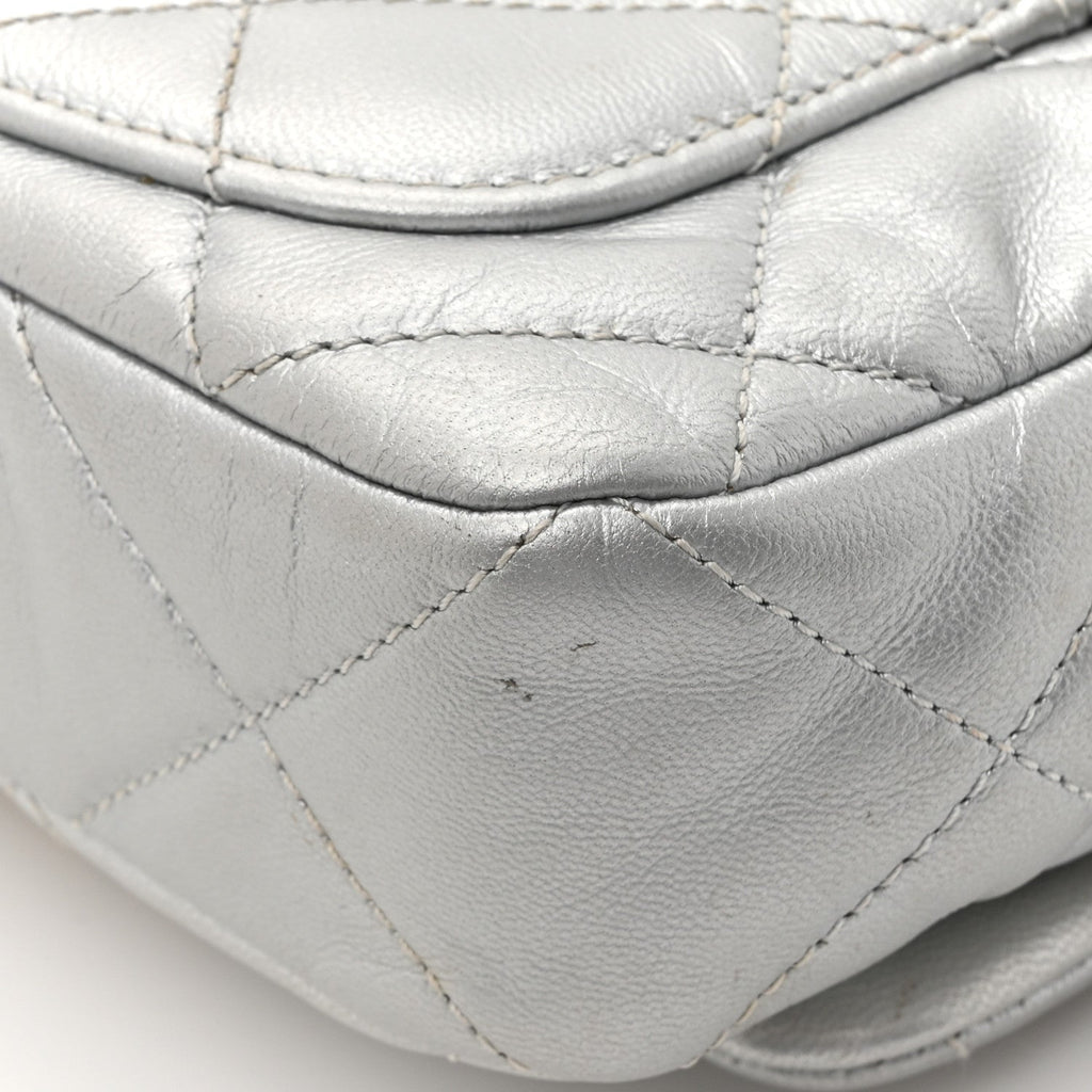 Metallic Goatskin Quilted Chanel 19 Waist Bag Silver