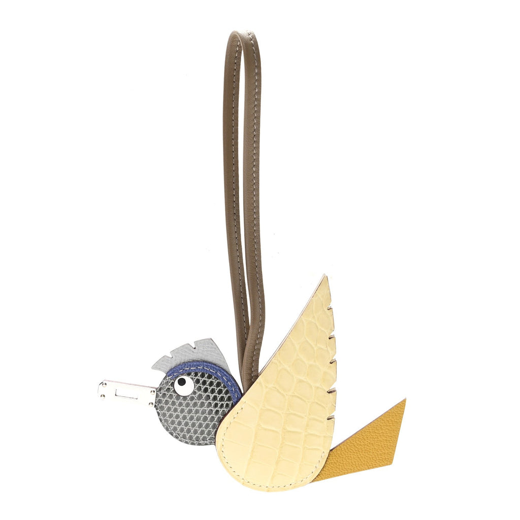 Epsom Chevre Mysore Swift Alligator Lizard Birdy Bag Charm Jaune Ambre Vanille Gris Fonce Bleu Saphir Bleu Glacier Etoupe