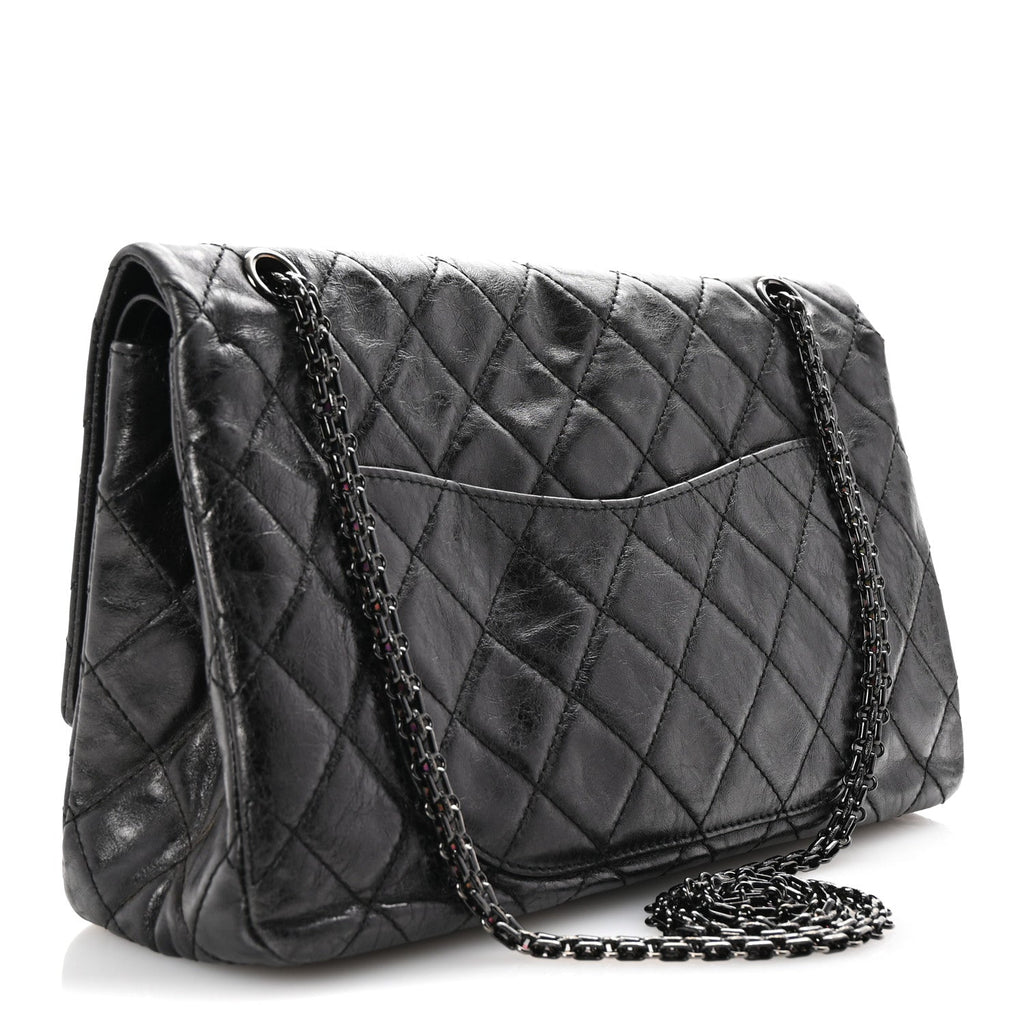 Metallic Aged Calfskin Quilted 2.55 Reissue 227 Flap So Black