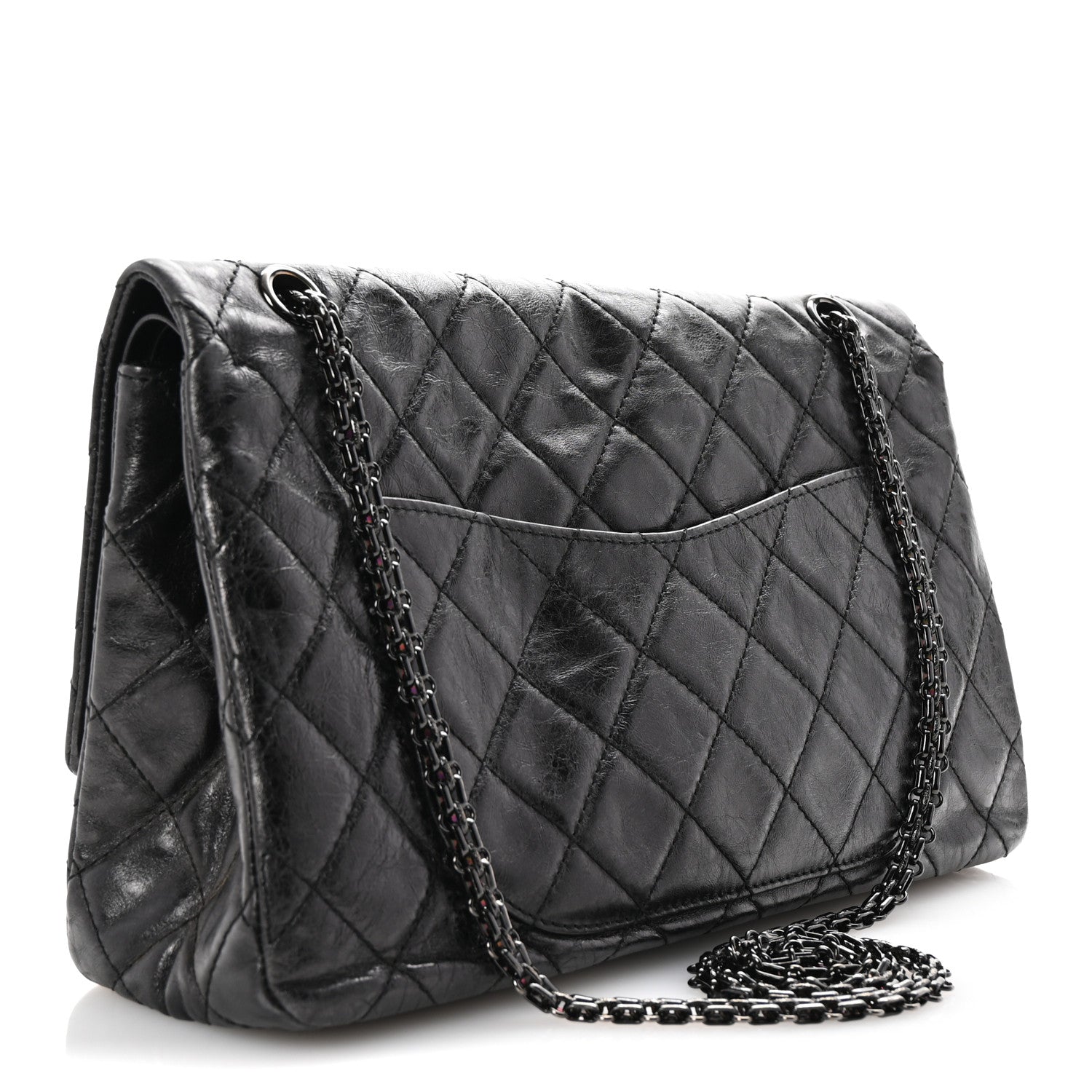 Metallic Aged Calfskin Quilted 2.55 Reissue 227 Flap So Black