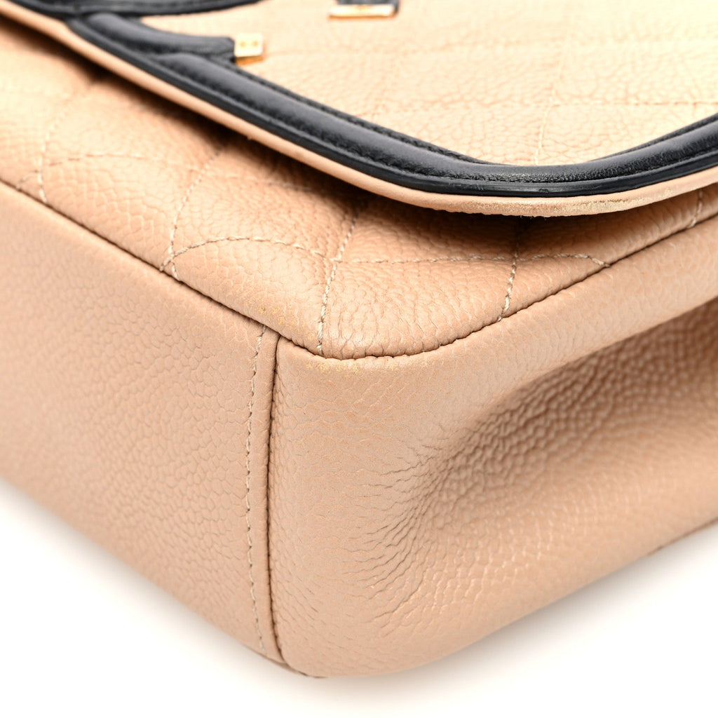 Caviar Quilted Small CC Filigree Flap Beige Black
