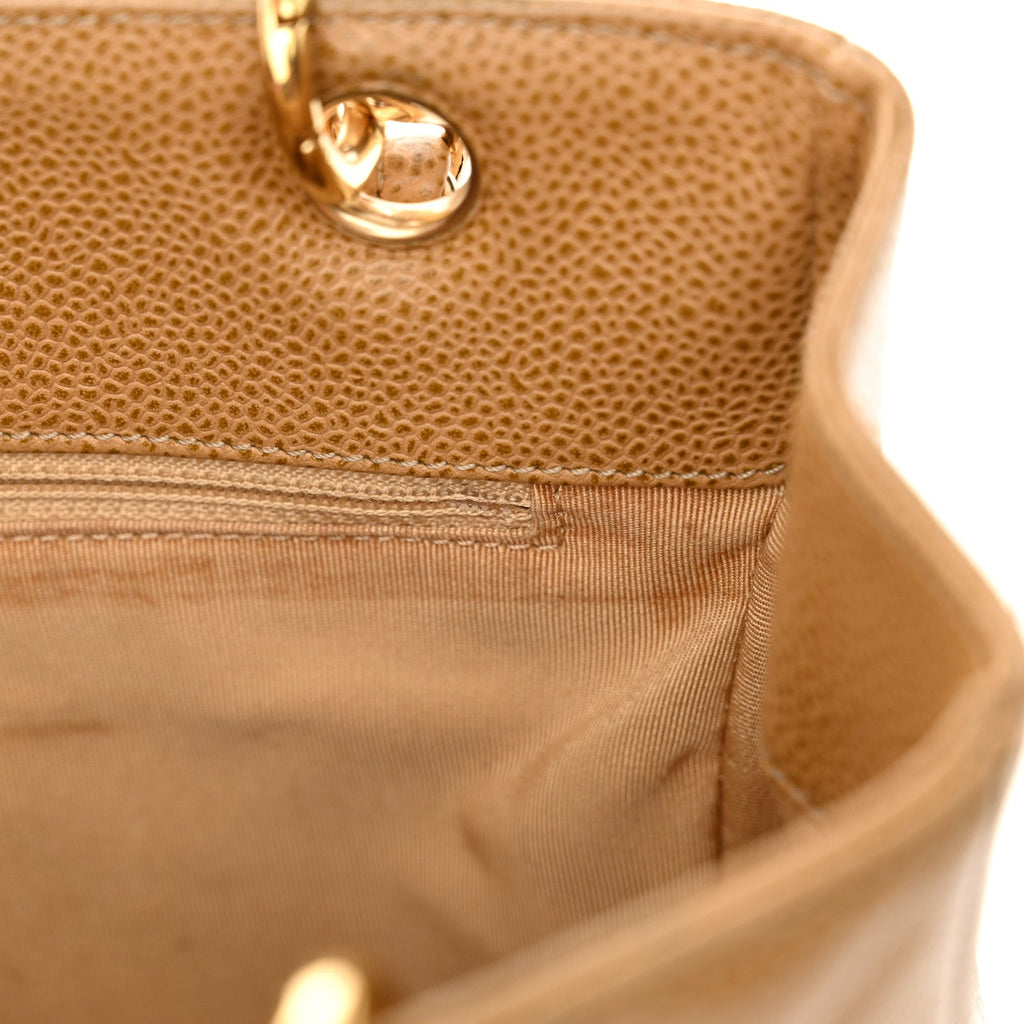 Caviar Quilted Petit Shopping Tote PST Dark Beige