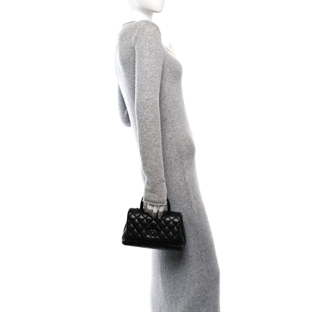 Caviar Quilted Mini Coco Handle Flap So Black